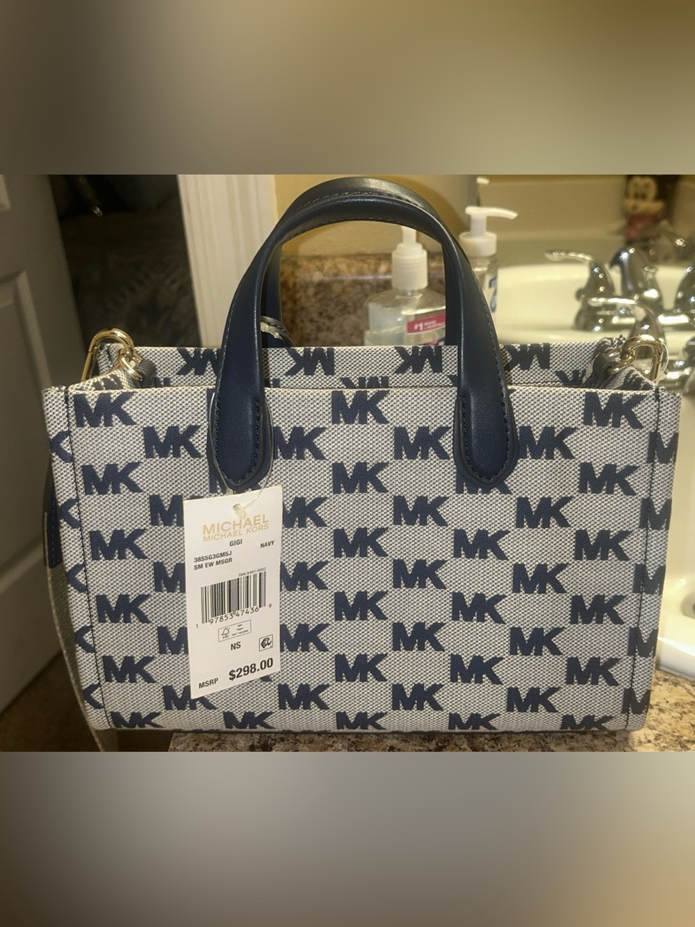 Michael Kors Navy and Cream MK Monogram Tote